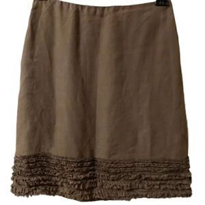 Eileen Fisher Irish linen taupe skirt with frayed/fringed tiered hem size PP